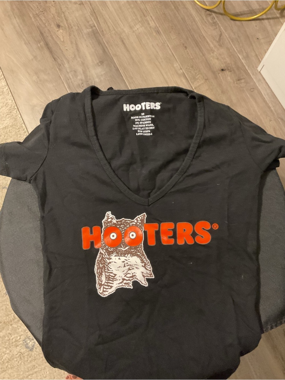 Hooters Black V-Neck Tee with Orange Logo and Owl